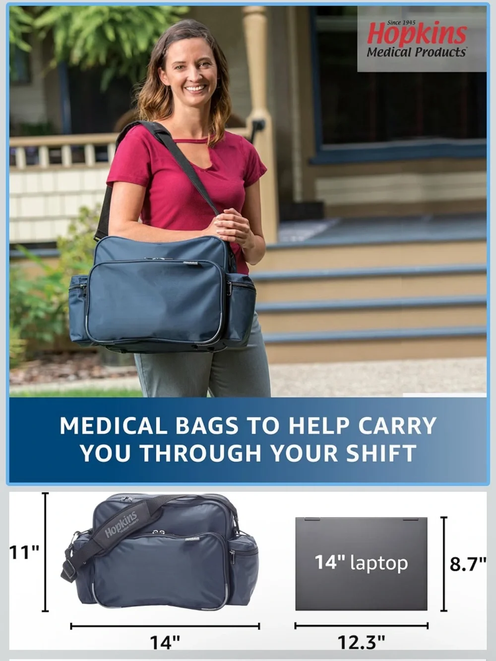 Hopkins HomeHealth Shoulder Bag in Graphite Grey Travel Messenger Bag/Diaper Bag